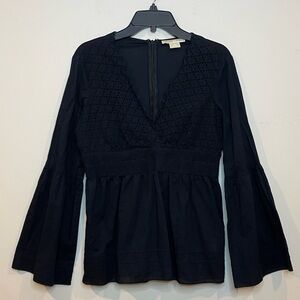 Michael Kors Black V-Neck  eyelet bohemian Blouse
